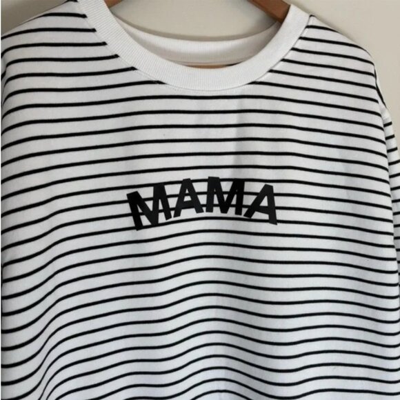 Isabel Maternity “Mama” Spellout Striped Sweatshirt – Black & White, Long Sleeve - Picture 7 of 9